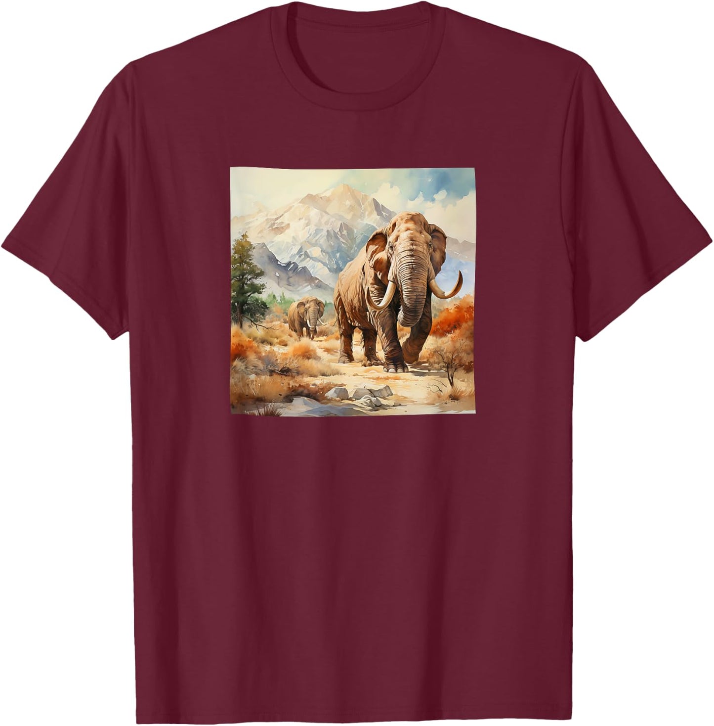 Mammoth Watercolor Mountains Graphic T-Shirt - T-Shirt | Maroon