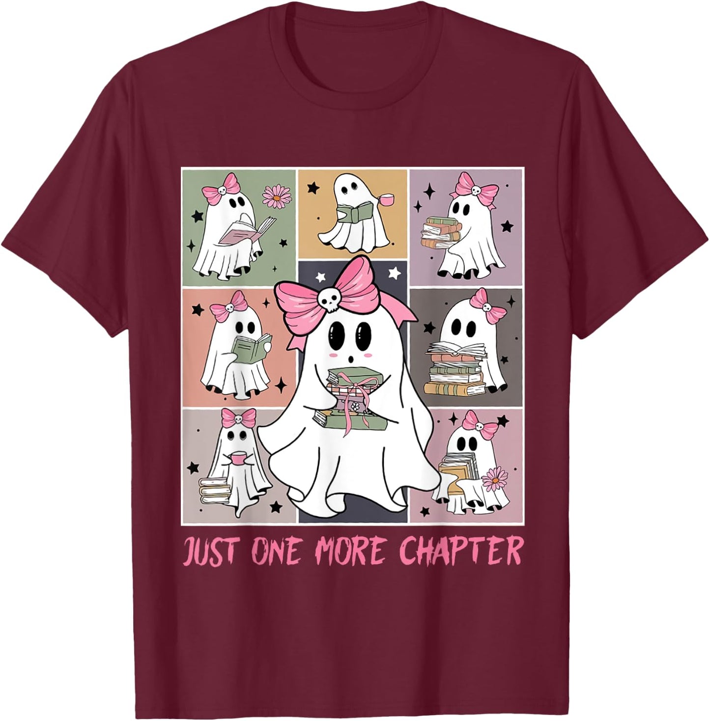 Just One More Chapter Cute Ghost Reading Book Halloween T-Shirt - T-Shirt | Maroon