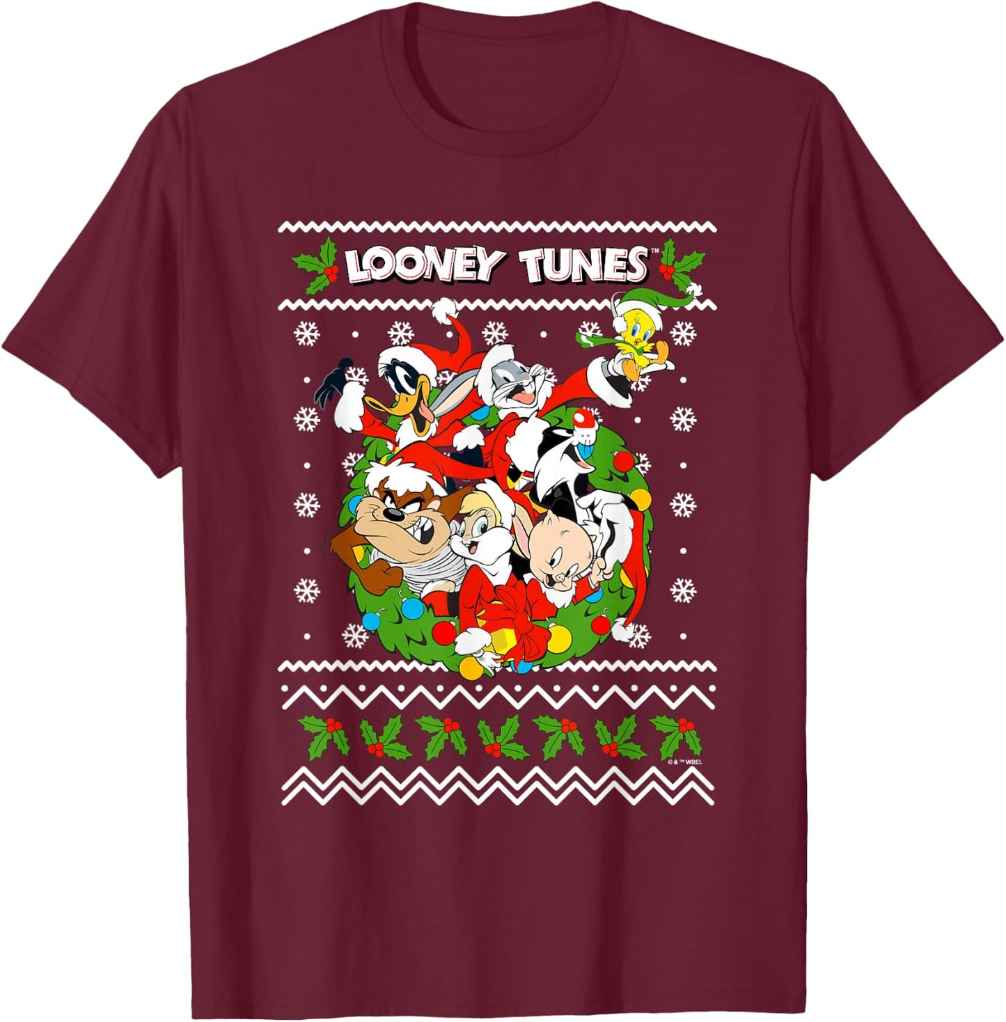Looney Tunes Looney Christmas Ugly Christmas T-Shirt - T-Shirt | Maroon