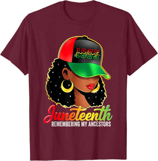 Juneteenth Remembering My Ancestors Black Women Juneteenth T-Shirt - T-Shirt | Maroon