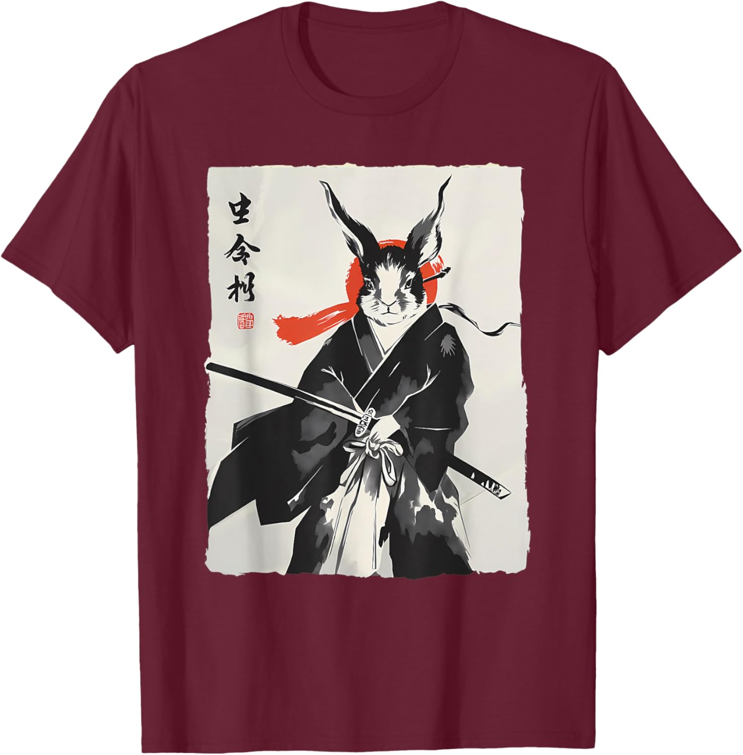 Samurai Rabbit Ronin Ukiyo Ink Warrior Japanese Rabbit Art T-Shirt - T-Shirt | Maroon