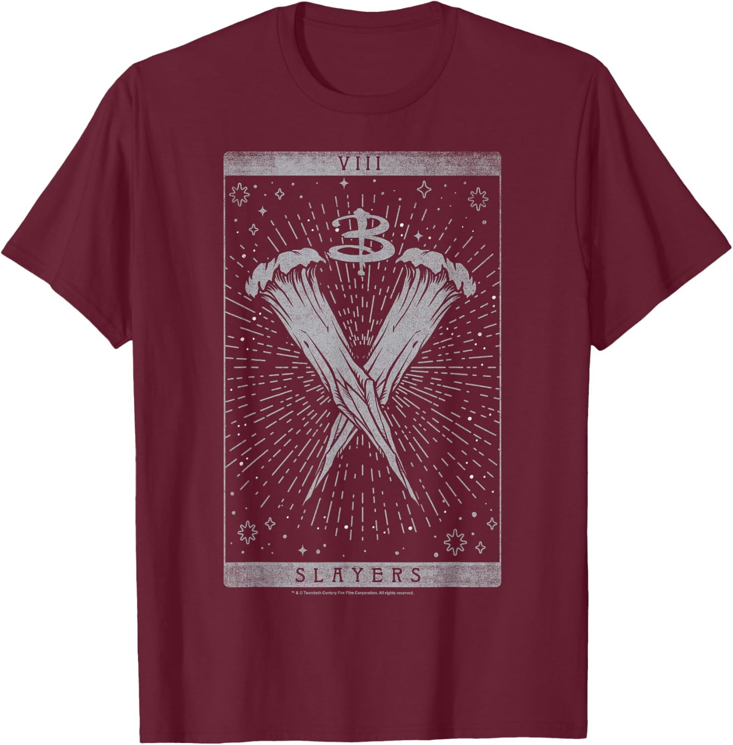 Buffy The Vampire Slayer Iconic Slayers Tarot Card Big Logo T-Shirt - T-Shirt | Maroon