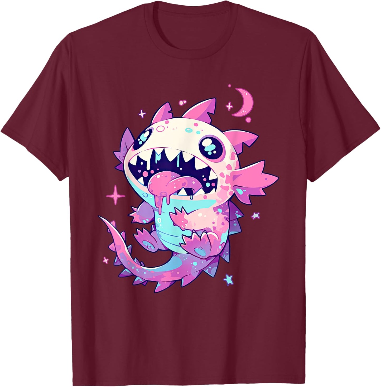 Kawaii Pastel Goth Creepy Cute Pink Zombie Axolotl T-Shirt - T-Shirt | Maroon