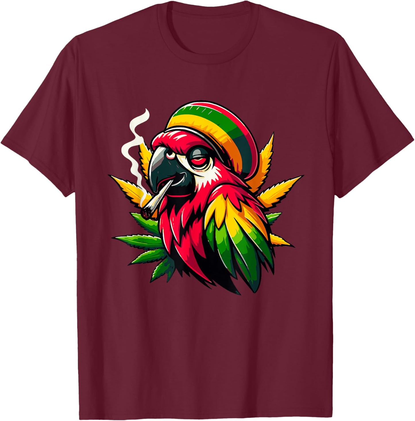 Reggae Parrot Meets Cannabis Leaf T-Shirt - T-Shirt | Maroon