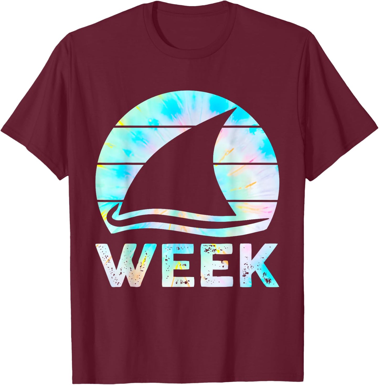 2025 Week Retro Shark Fin Lover Sea Ocean Animal Summer Trip T-Shirt - T-Shirt | Maroon