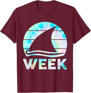 2025 Week Retro Shark Fin Lover Sea Ocean Animal Summer Trip T-Shirt - T-Shirt | Maroon