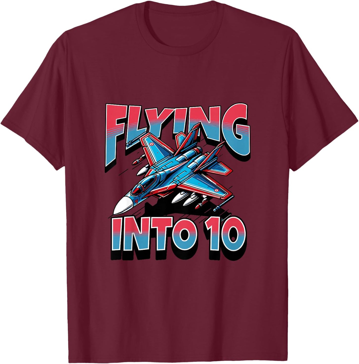 Kids Jet Fighter Flying Into 10 Year Old 10th Birthday Boy T-Shirt - T-Shirt | Maroon