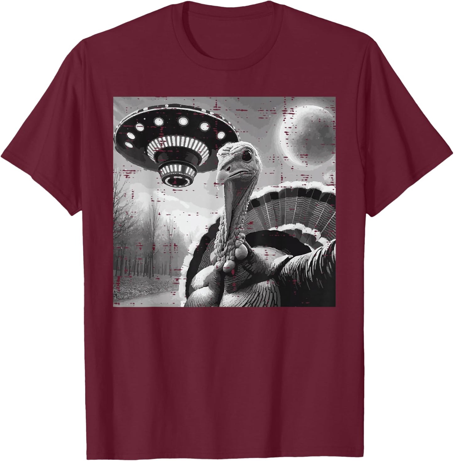 Thanksgiving Turkey UFO Selfie Funny Alien Men Women Kids T-Shirt - T-Shirt | Maroon
