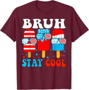 Bruh Stay Cool 4th July Popsicle Boys Men USA American Flag T-Shirt - T-Shirt | Maroon