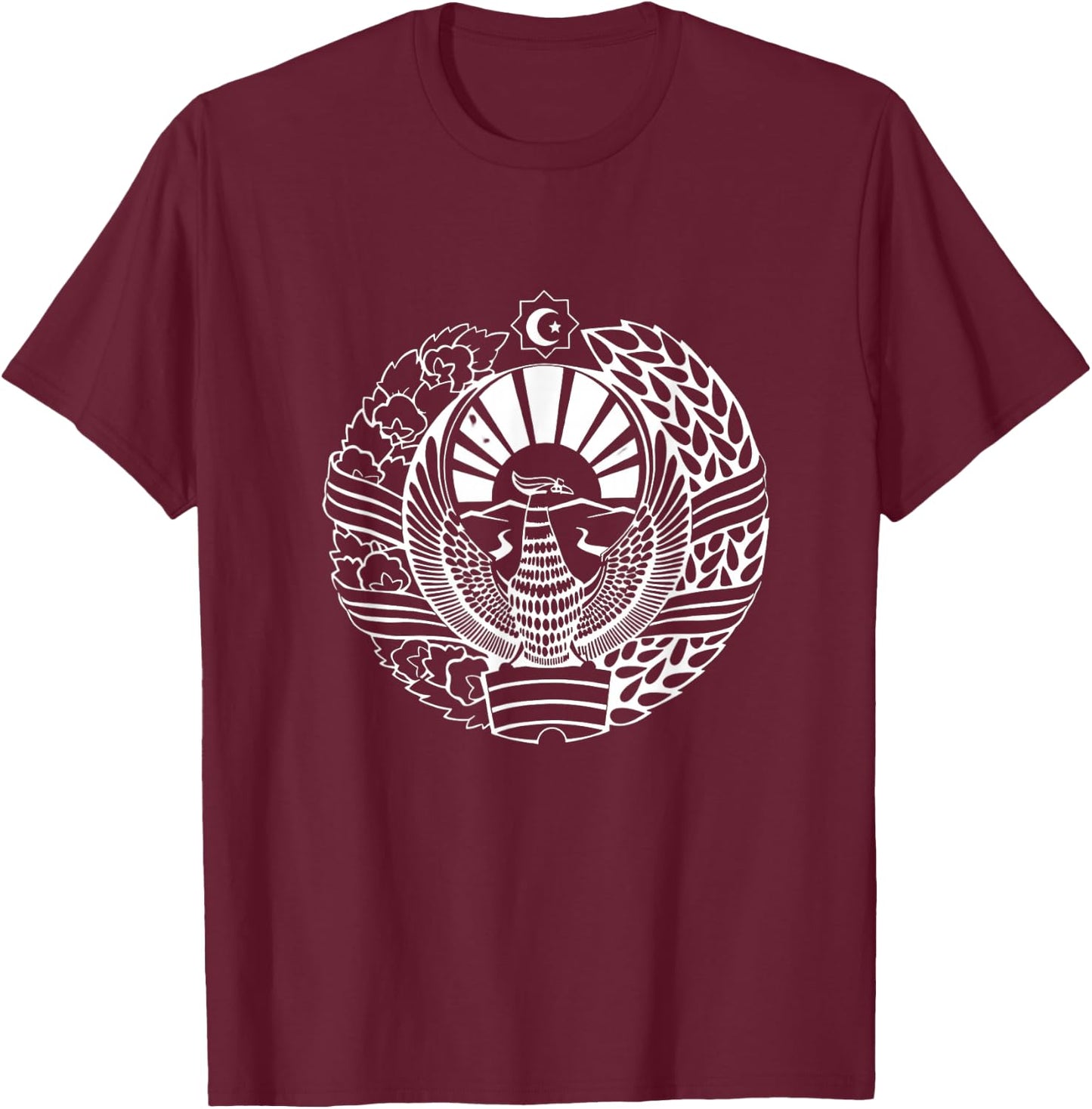 Uzbekistan Flag Lion Illustration Uzbek T-Shirt - T-Shirt | Maroon