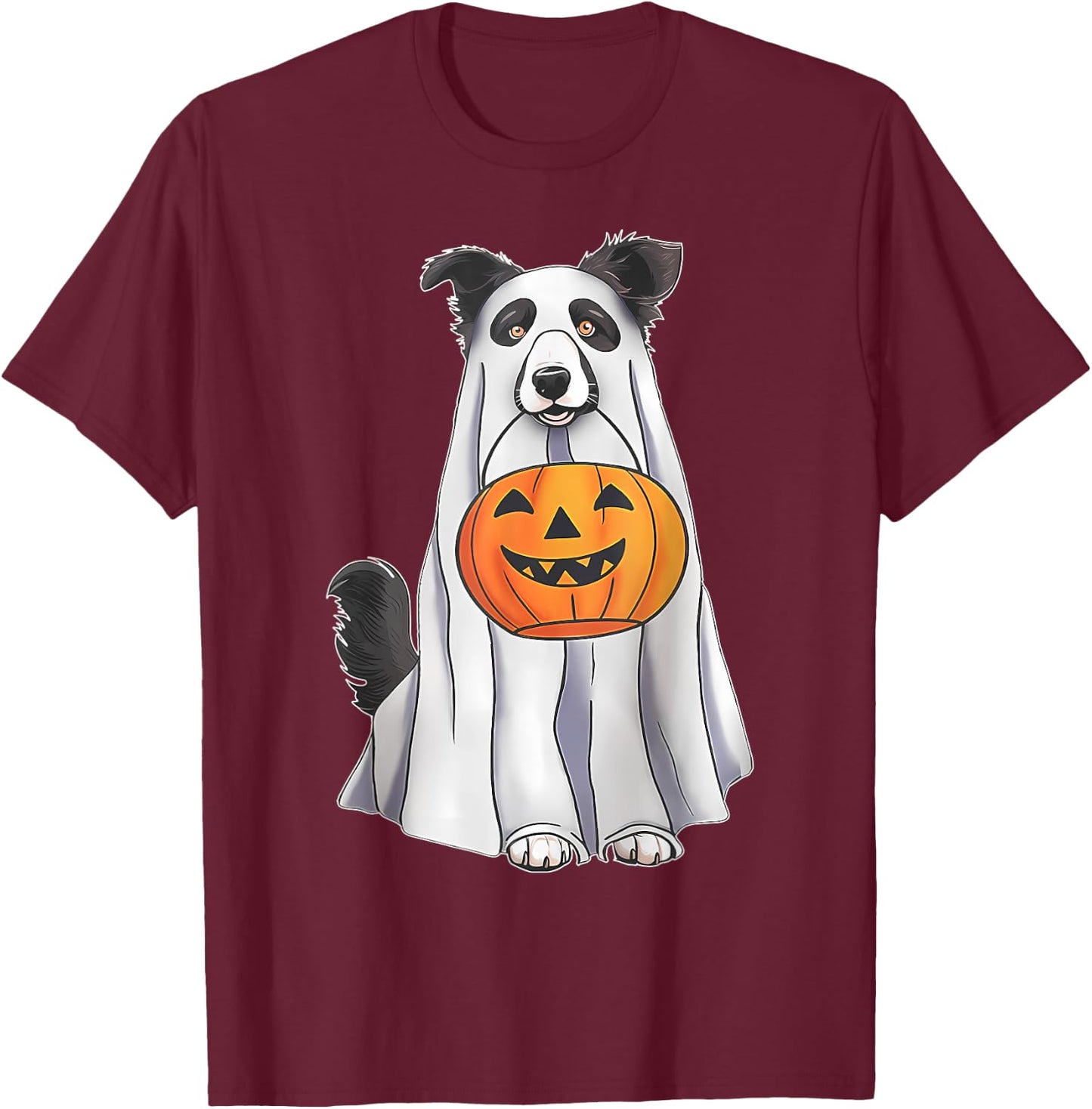 Border Collie Ghost Pumpkin Halloween Costume Fall T-Shirt - T-Shirt | Maroon
