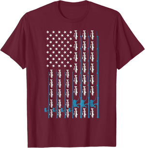 Fishing Rod Fishing Lover Fisherman Vintage American Flag T-Shirt - T-Shirt | Maroon