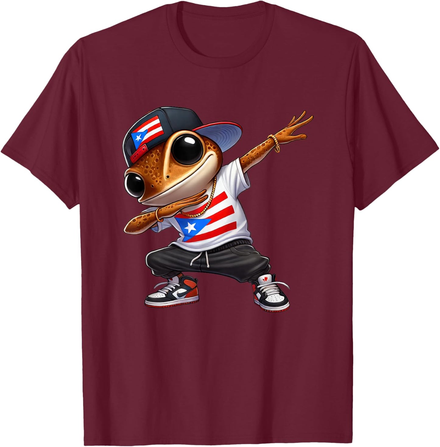 Dabbing Coqui Dab Puerto Rican Flag Hat Boricua Dimelo Fun T-Shirt - T-Shirt | Maroon