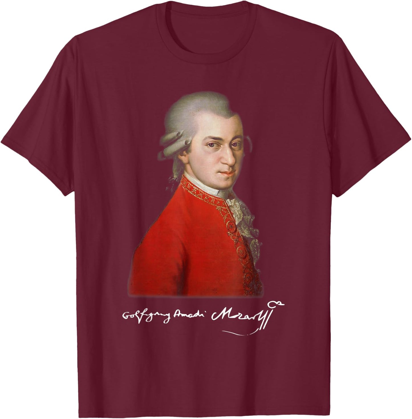 Wolfgang Amadeus Mozart - Composer Signature Classical Music T-Shirt - T-Shirt | Maroon