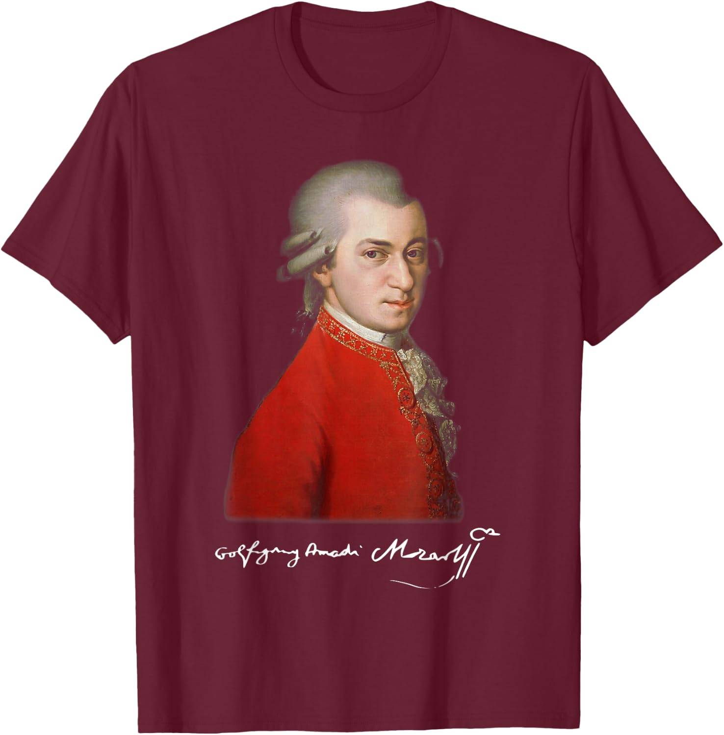 Wolfgang Amadeus Mozart - Composer Signature Classical Music T-Shirt - T-Shirt | Maroon