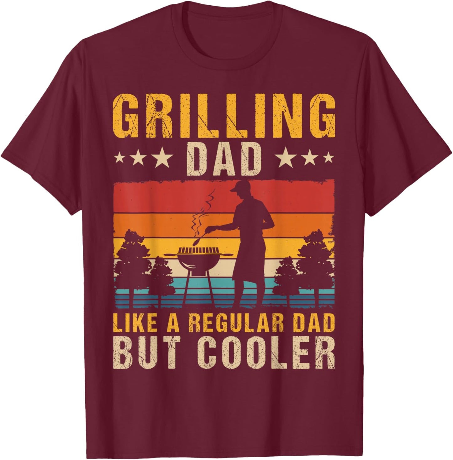 Funny BBQ Grilling Dad Barbecue Lover Retro Fathers Day T-Shirt - T-Shirt | Maroon