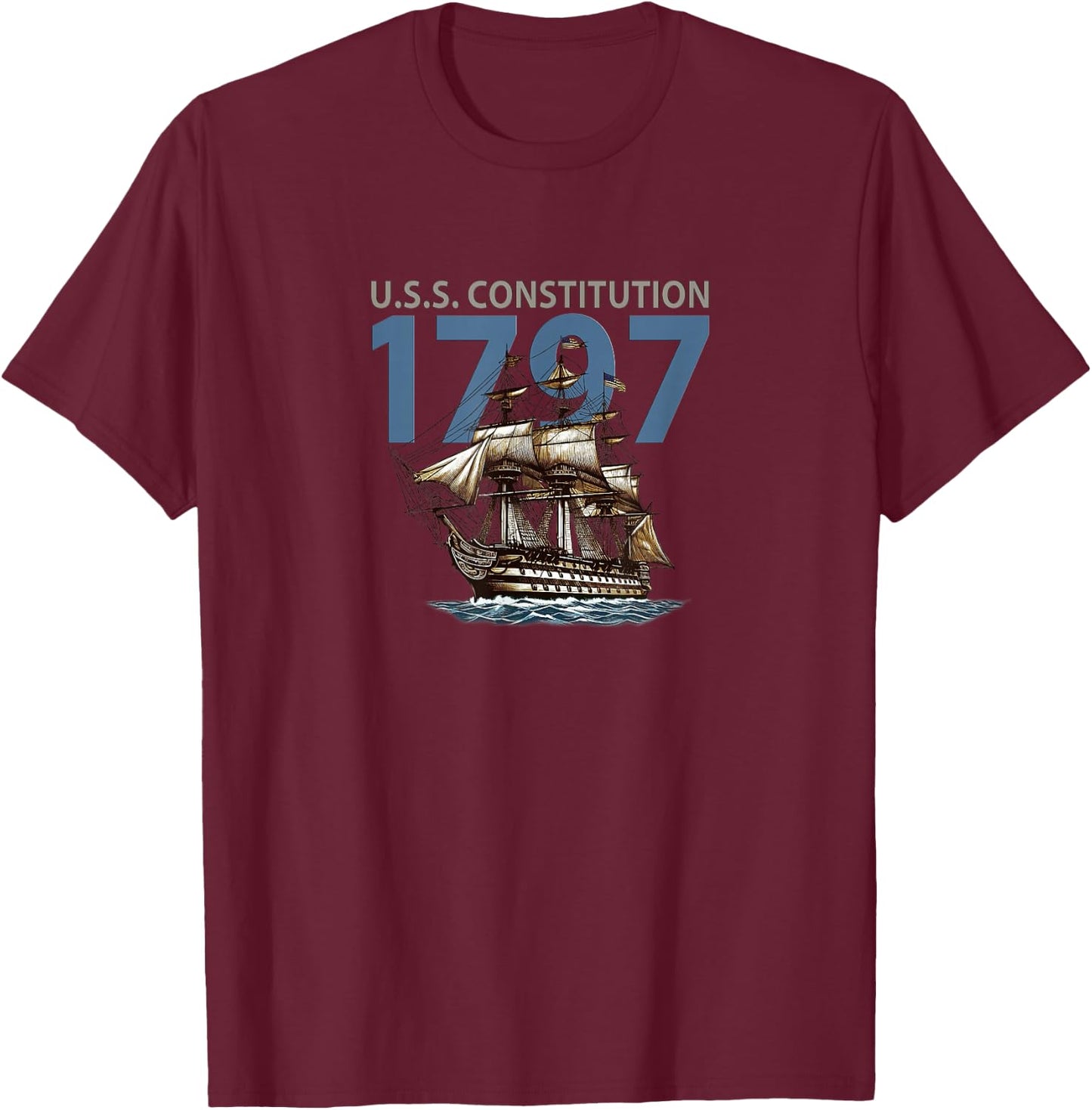 Vintage 1794 Uss Constitution Warship, Ironsides T-Shirt - T-Shirt | Maroon