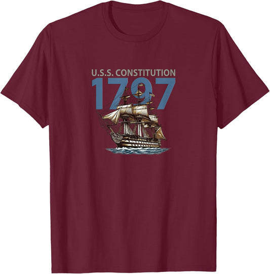 Vintage 1794 Uss Constitution Warship, Ironsides T-Shirt - T-Shirt | Maroon
