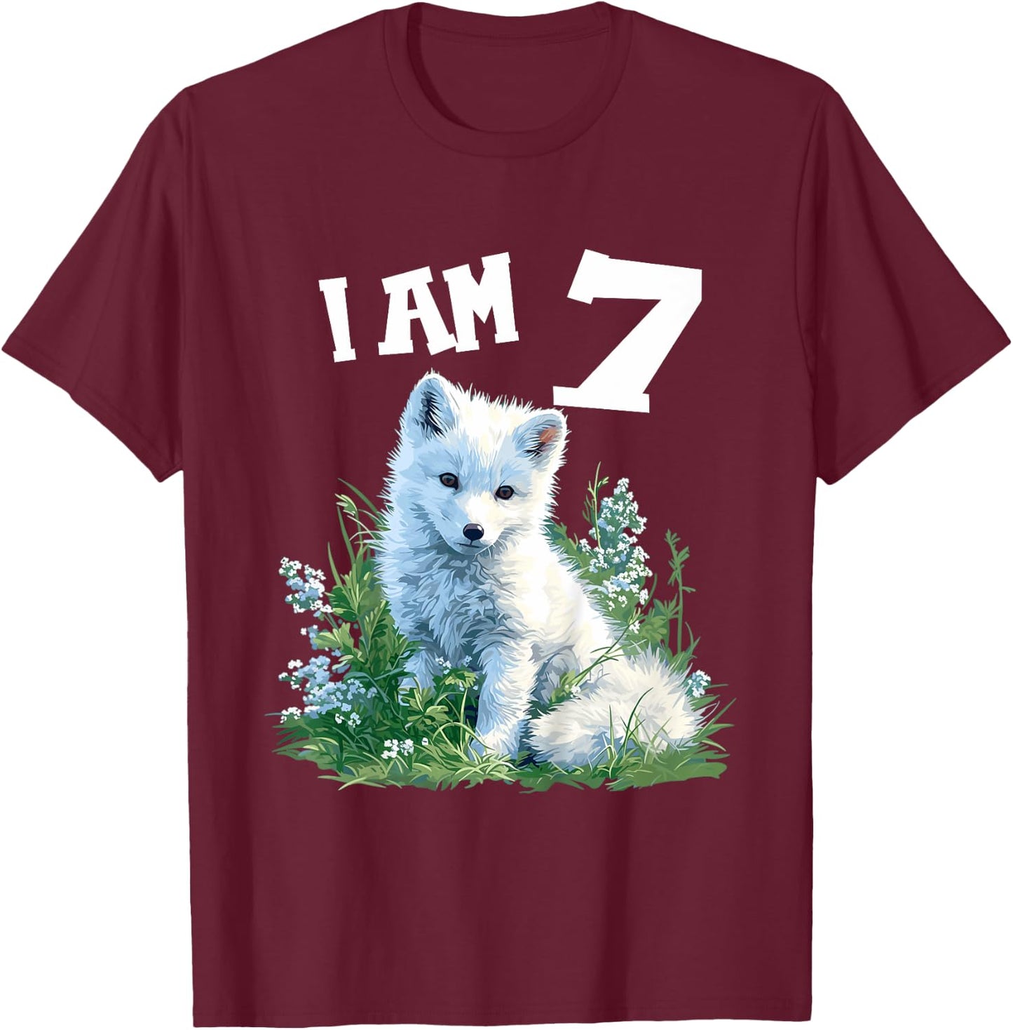 Kids 7 Years old 7 birthday Arctic Foxes Boy Girl Arctic Fox T-Shirt - T-Shirt | Maroon