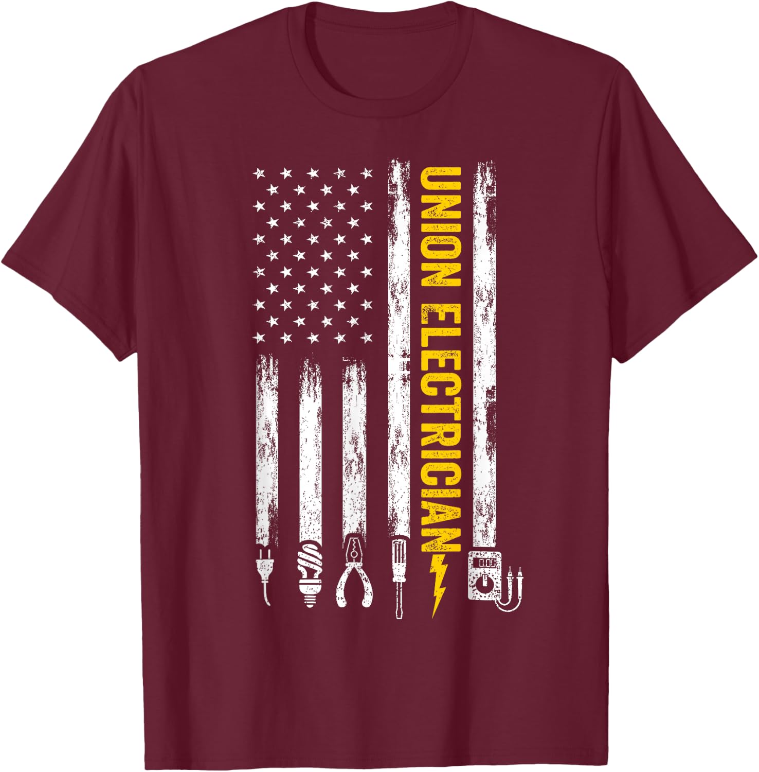 Union Electrician Tools USA Flag Pro American Electricians T-Shirt - T-Shirt | Maroon
