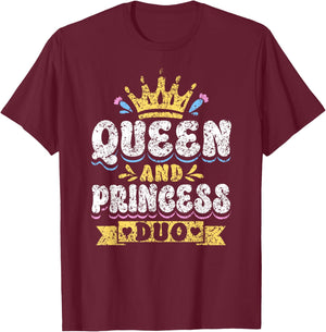 Queen And Princess Duo Mom Matching Mother Daughter Mommy T-Shirt - T-Shirt | Maroon