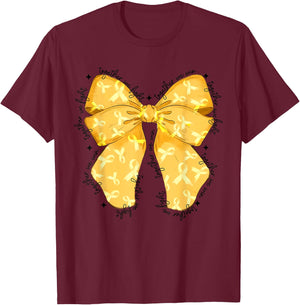 Cute Coquette Bow Together We Fight We Win Childhood Cancer T-Shirt - T-Shirt | Maroon