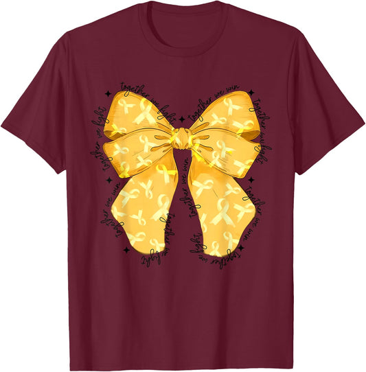 Cute Coquette Bow Together We Fight We Win Childhood Cancer T-Shirt - T-Shirt | Maroon