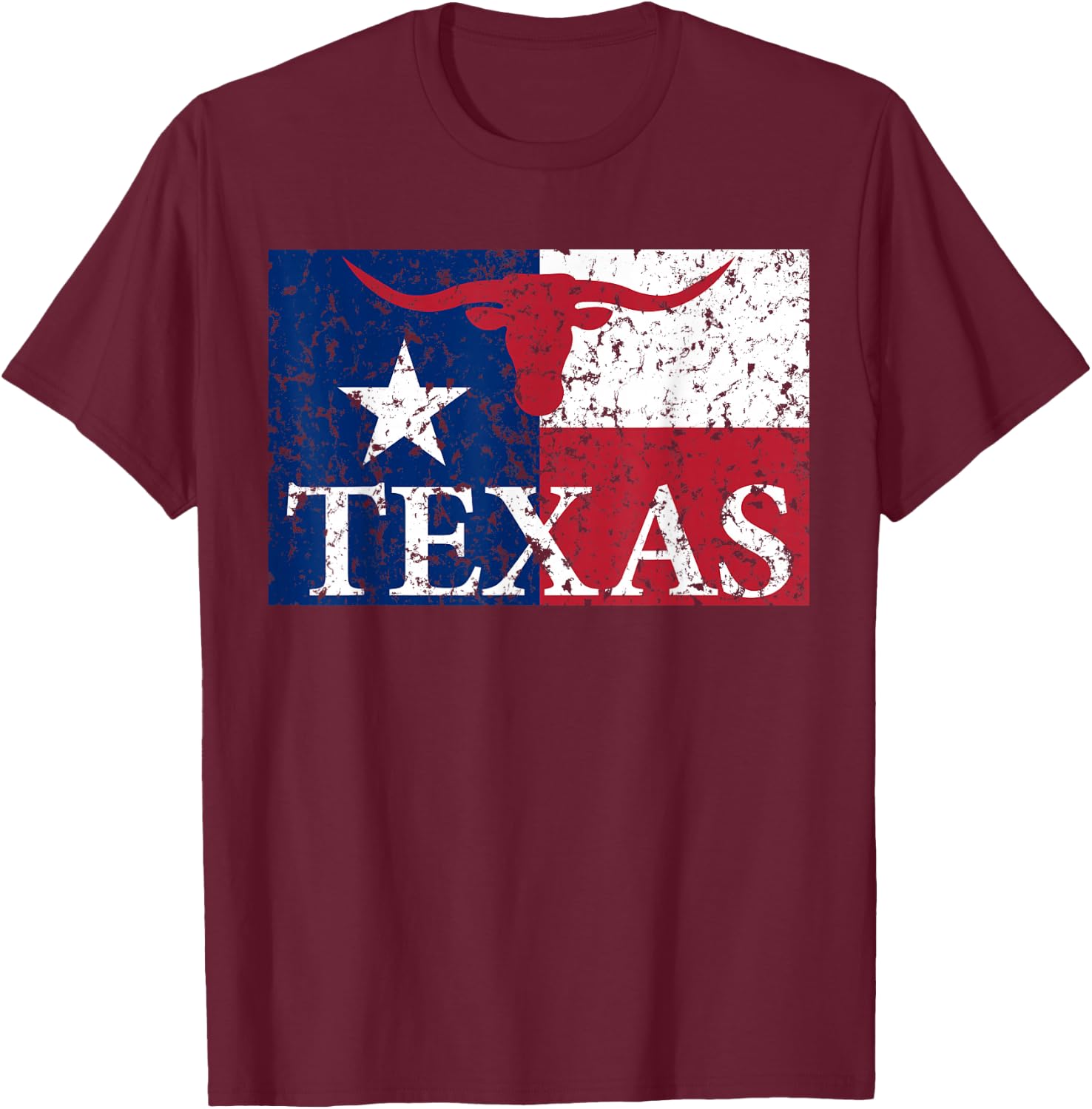 I Love Texas Longhorn Faded Grunge TX Flag T-Shirt - T-Shirt | Maroon