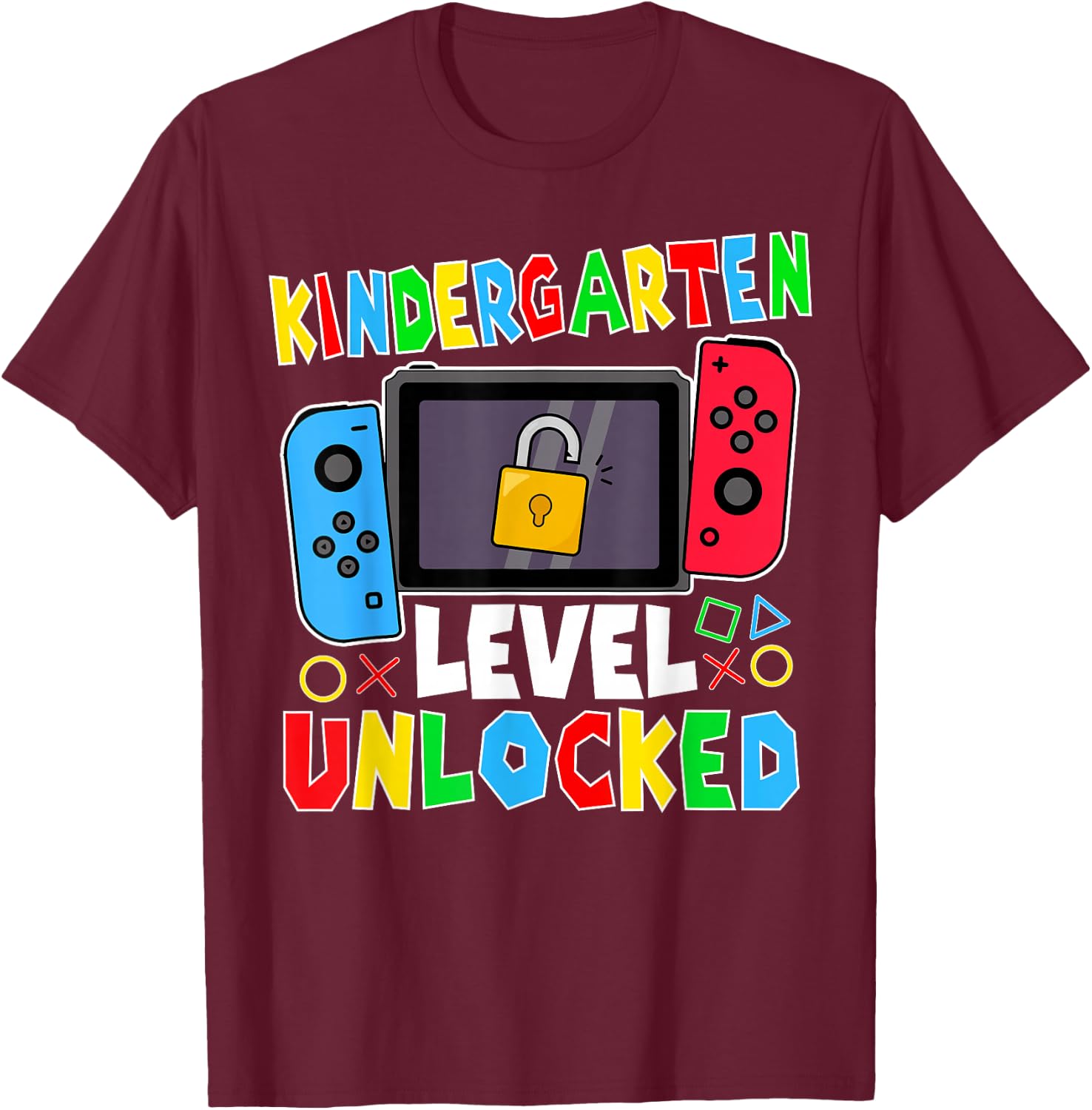 kindergarten Level Unlocked Gamer Back to School Boy T-Shirt - T-Shirt | Maroon