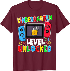 kindergarten Level Unlocked Gamer Back to School Boy T-Shirt - T-Shirt | Maroon