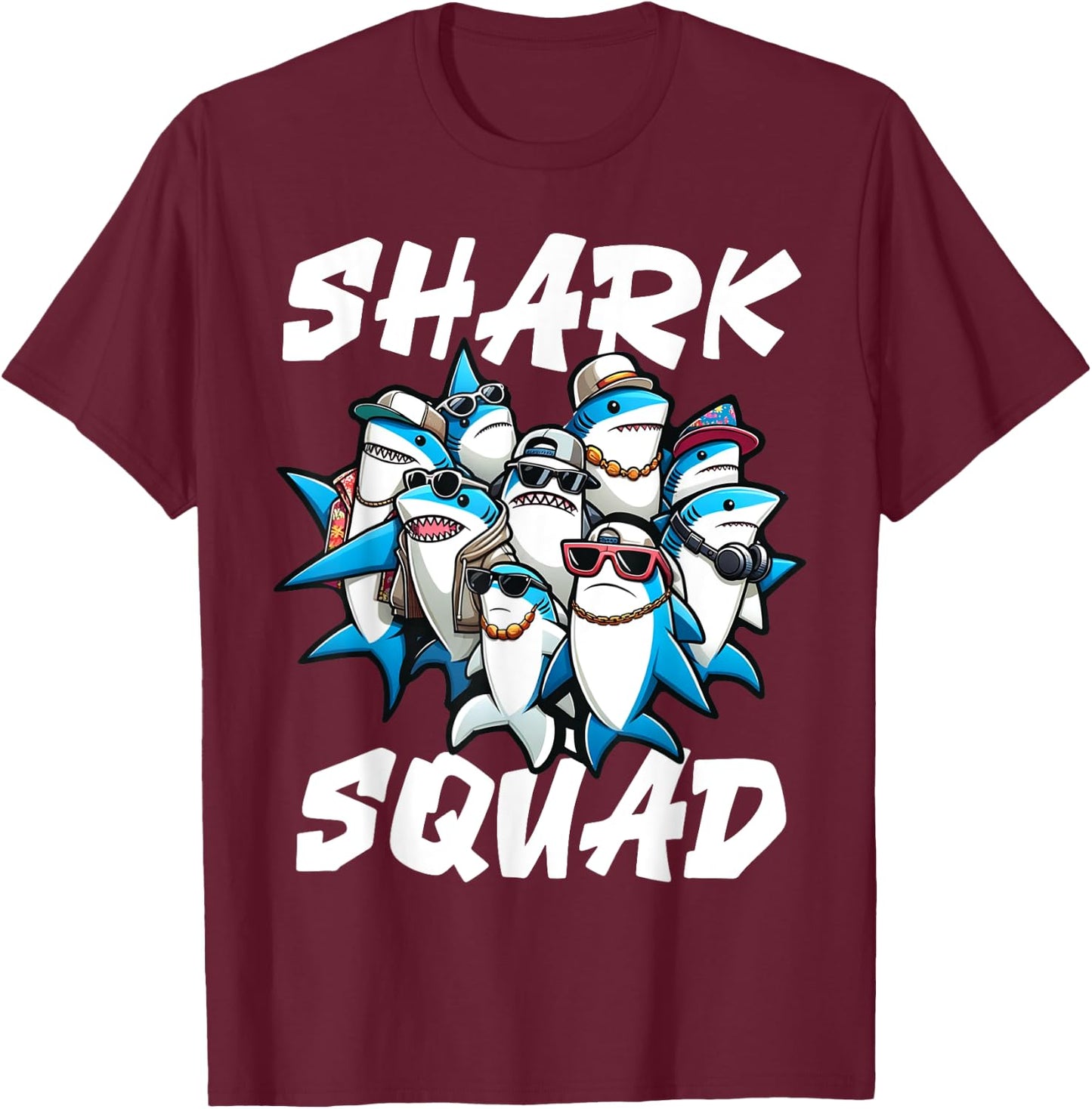 Cool Shark Shark Squad Beach Funny Shark T-Shirt - T-Shirt | Maroon