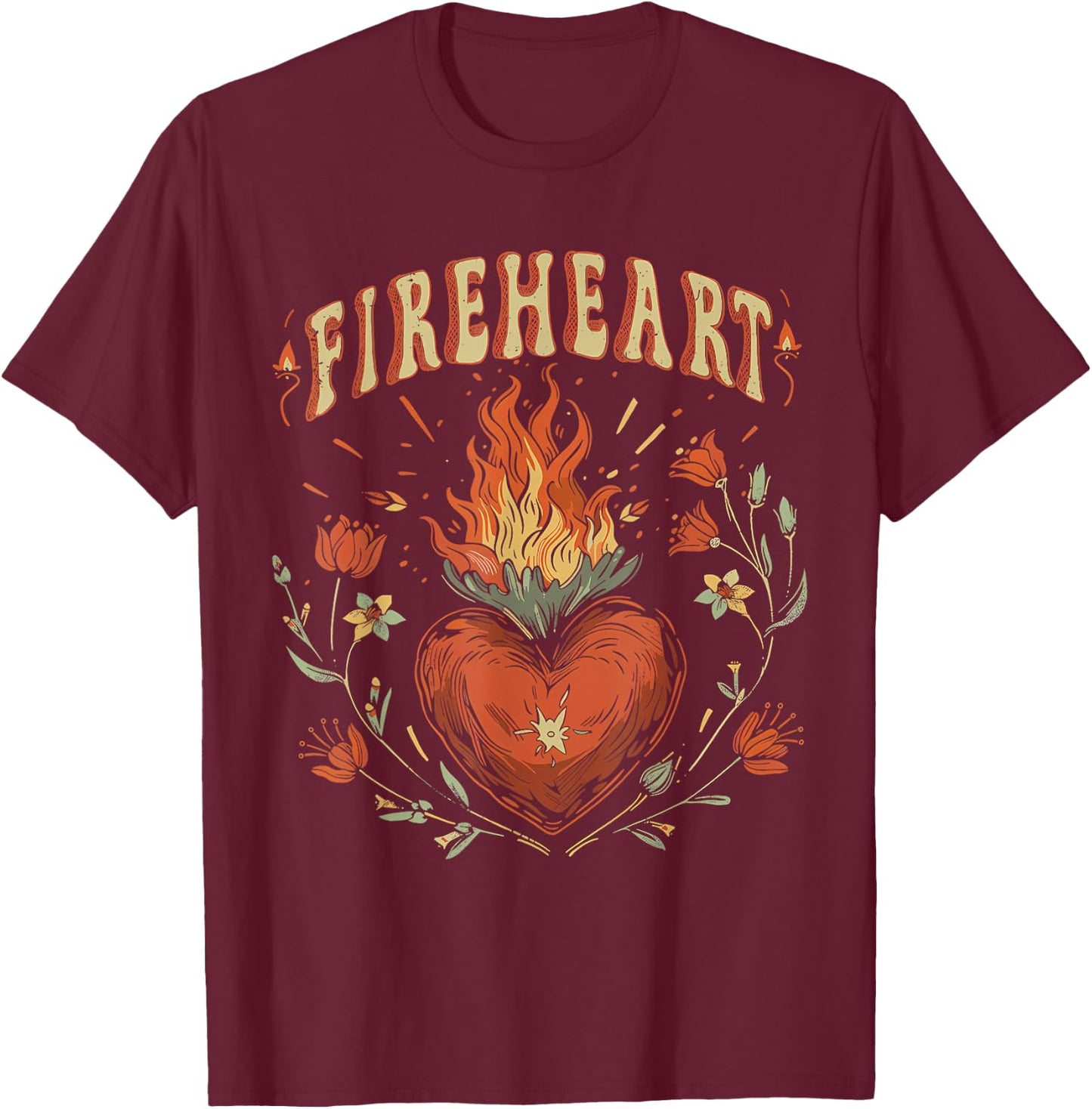 Vintage Fire-Heart T-Shirt - T-Shirt | Maroon