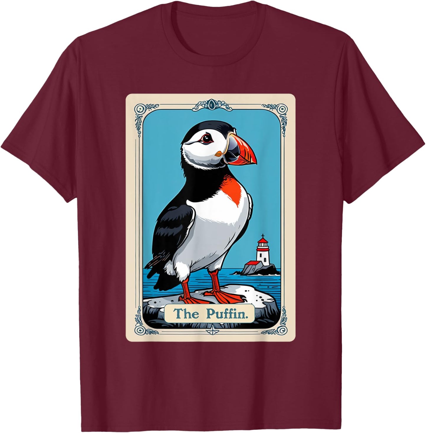 The Puffin Tarot Card Iceland Bird Icelandic Puffins T-Shirt - T-Shirt | Maroon