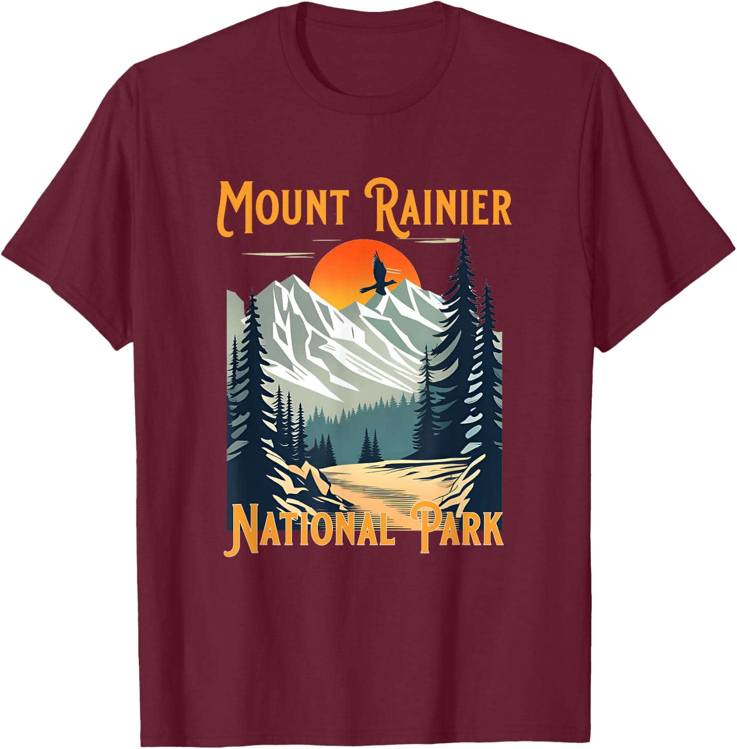 Vintage Mount Rainier National Park Souvenir Hiking T-Shirt - T-Shirt | Maroon