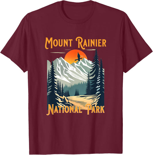 Vintage Mount Rainier National Park Souvenir Hiking T-Shirt - T-Shirt | Maroon