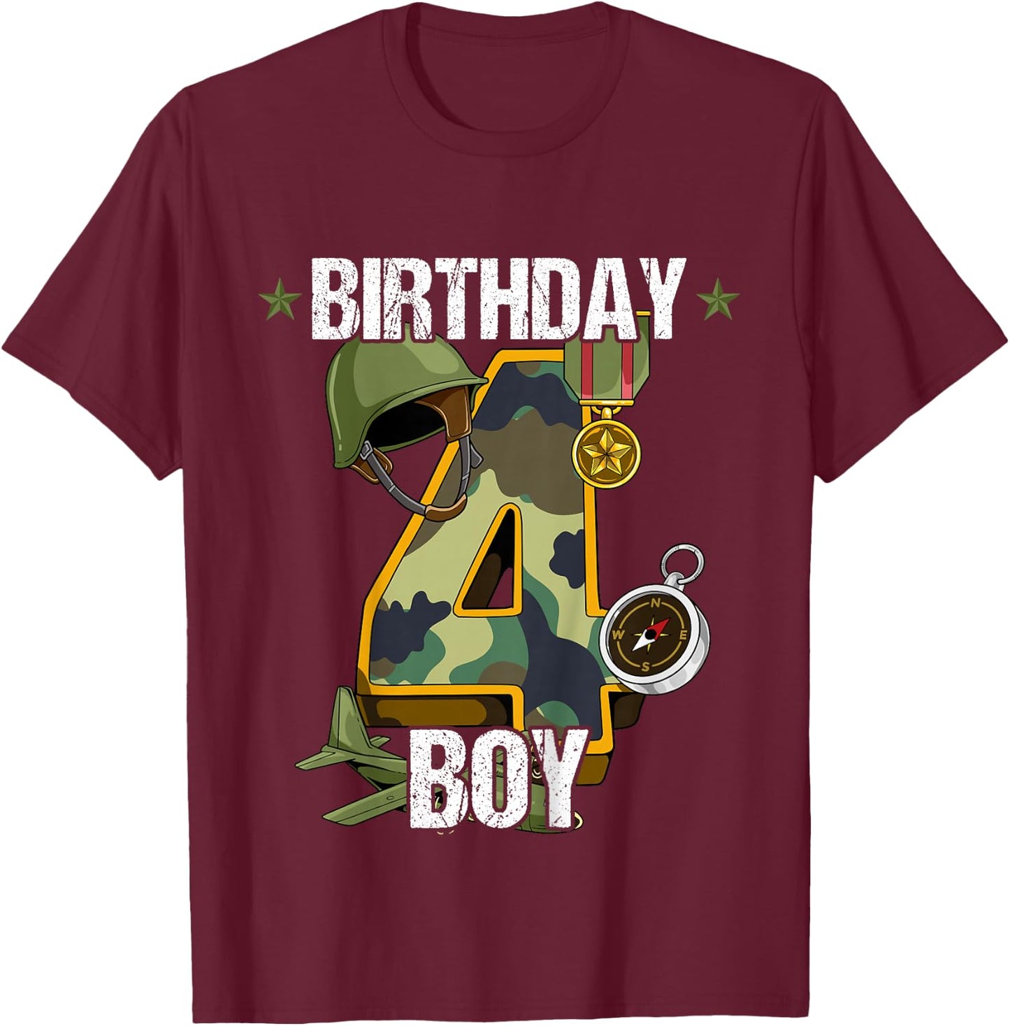 Kids 4th Birthday Army T-Shirt - T-Shirt | Maroon