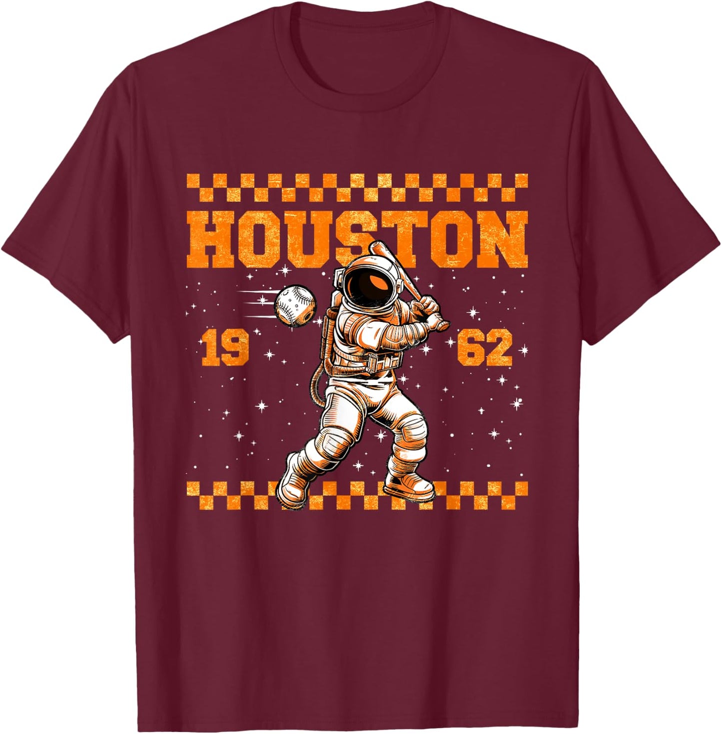 Graphic Colorful Houston Personalized Name Cute Astronaut T-Shirt - T-Shirt | Maroon