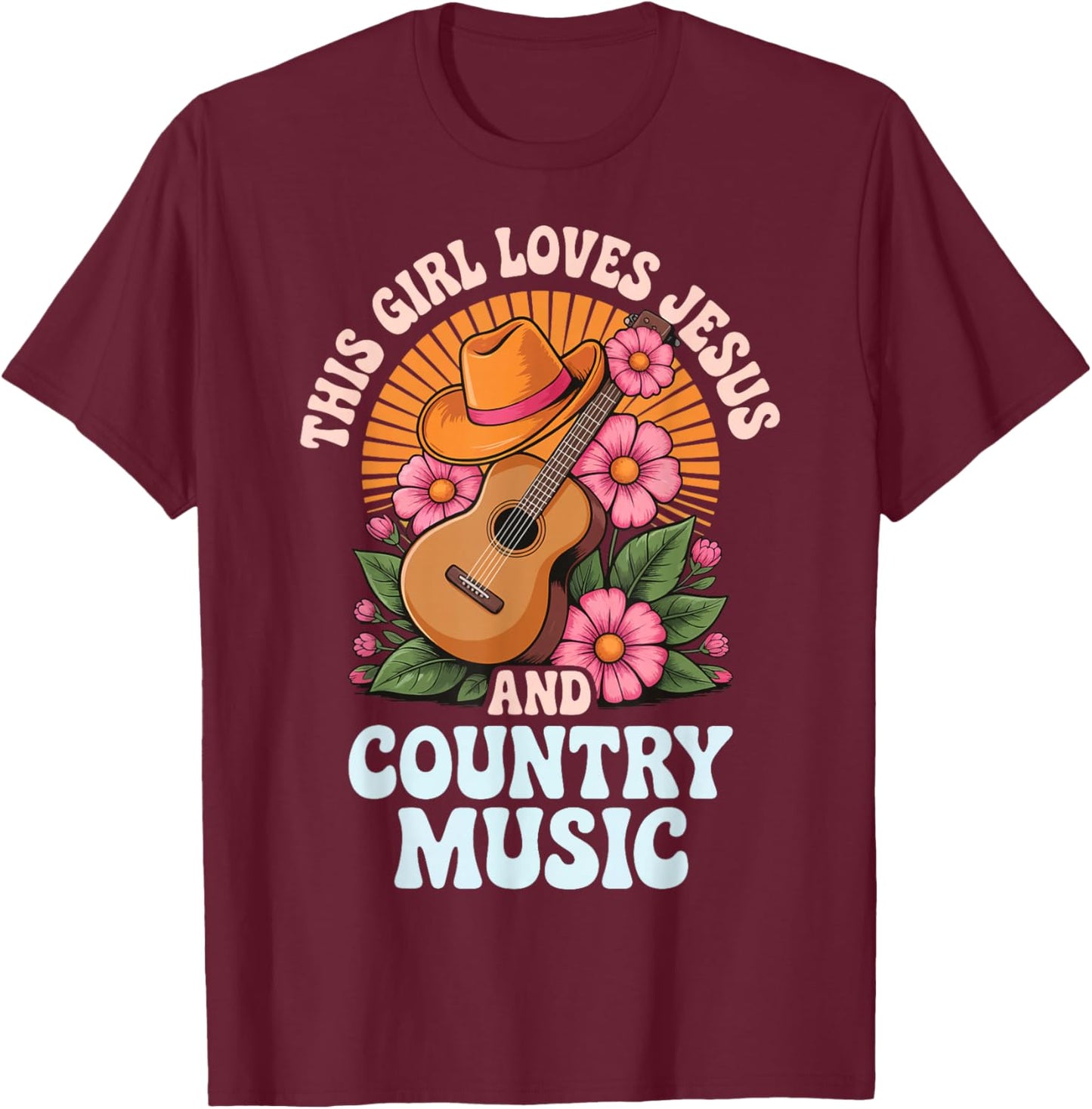 This Girl Loves Jesus And Country Music T-Shirt - T-Shirt | Maroon