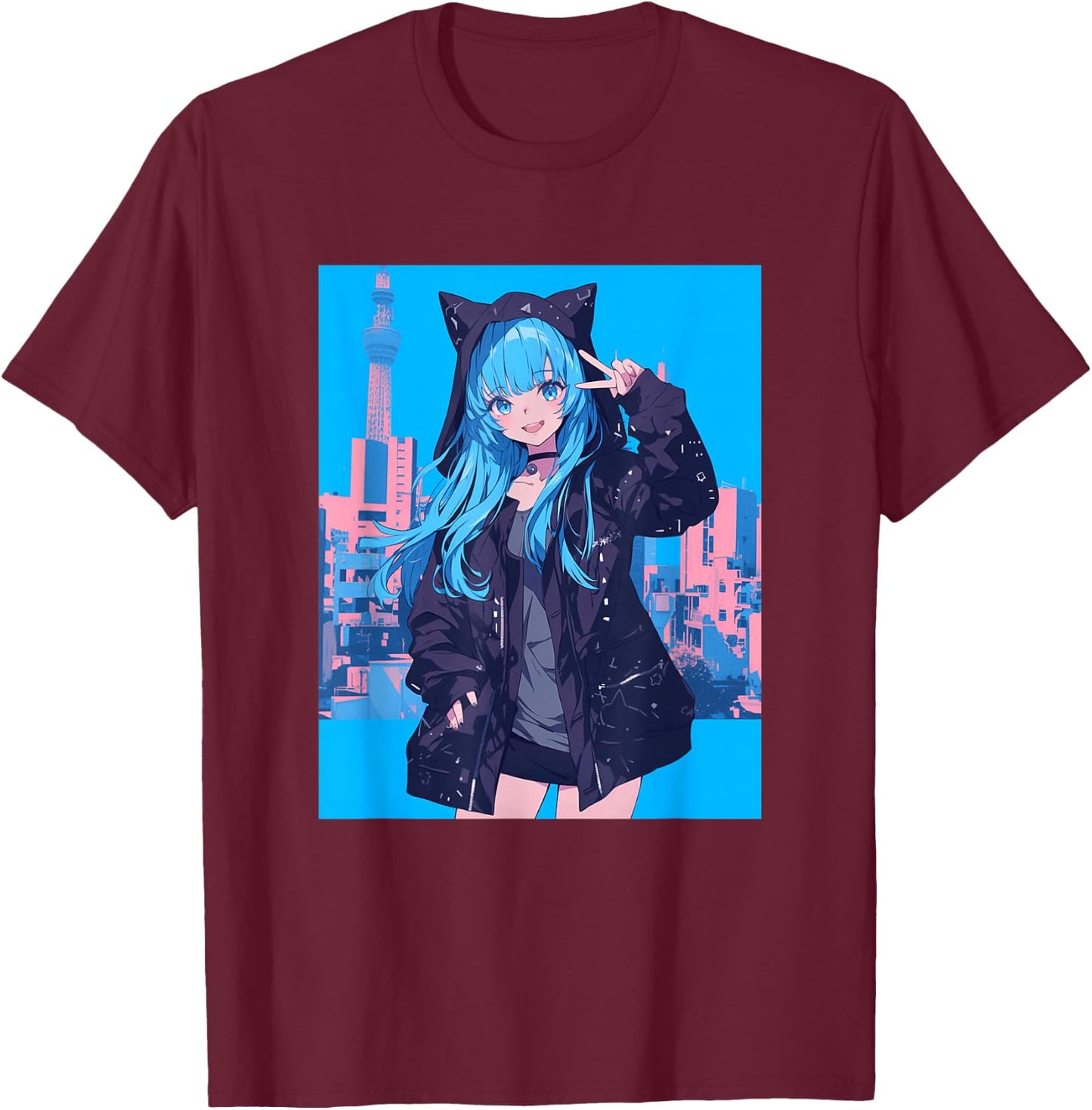 Japanese Anime Girl T-Shirt - T-Shirt | Maroon