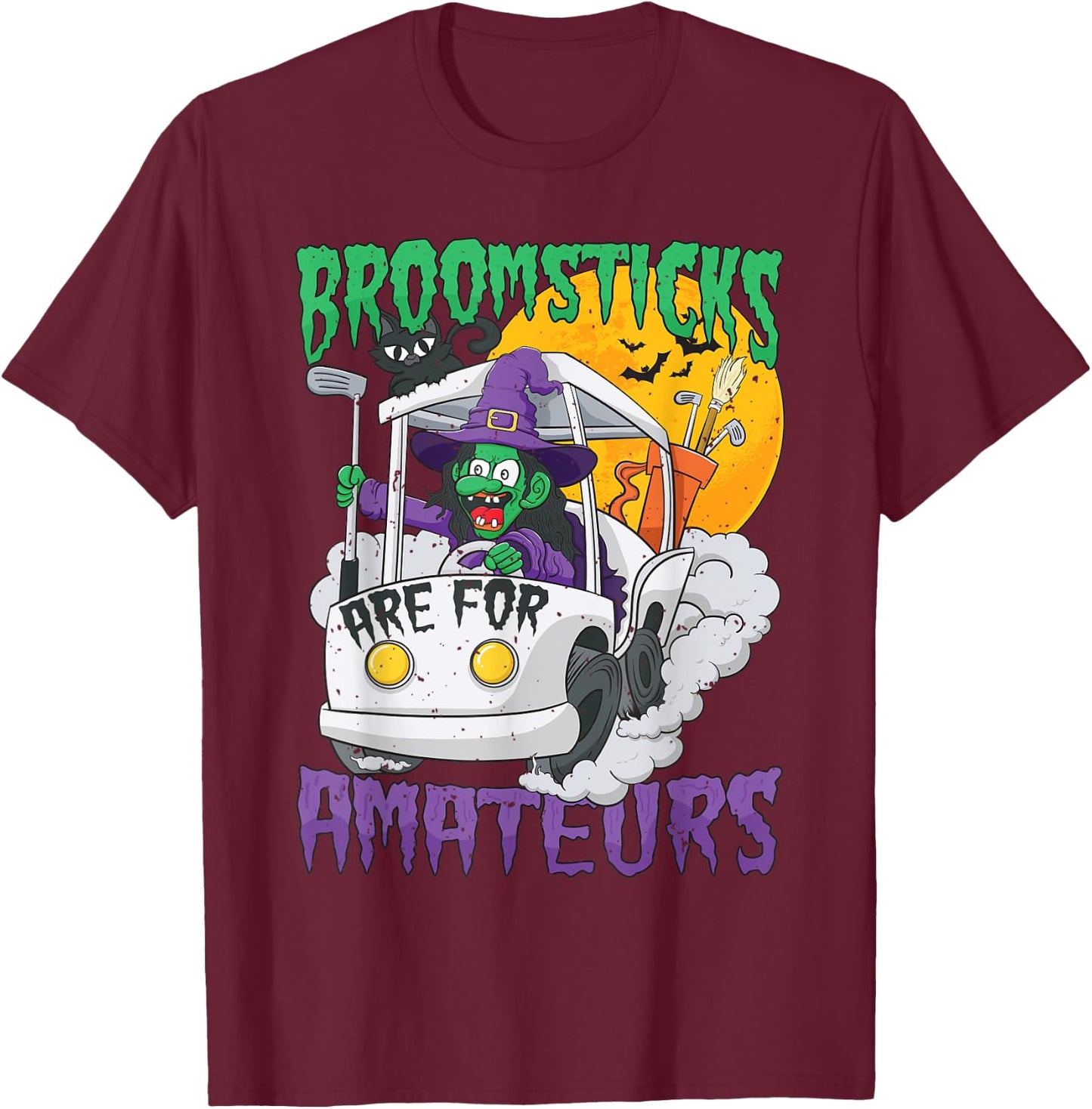 Witch Riding A Golf Cart Funny Halloween T-Shirt - T-Shirt | Maroon