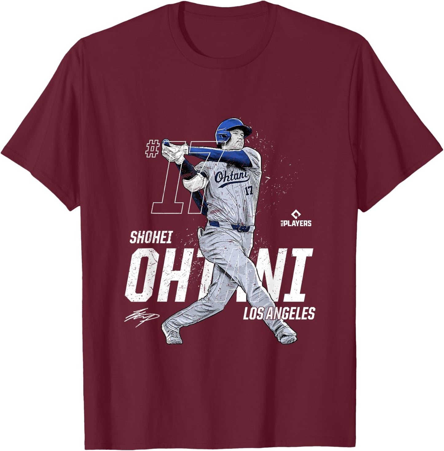 Dynamic Pose Shohei Ohtani Los Angeles Baseball MLBPA T-Shirt - T-Shirt | Maroon