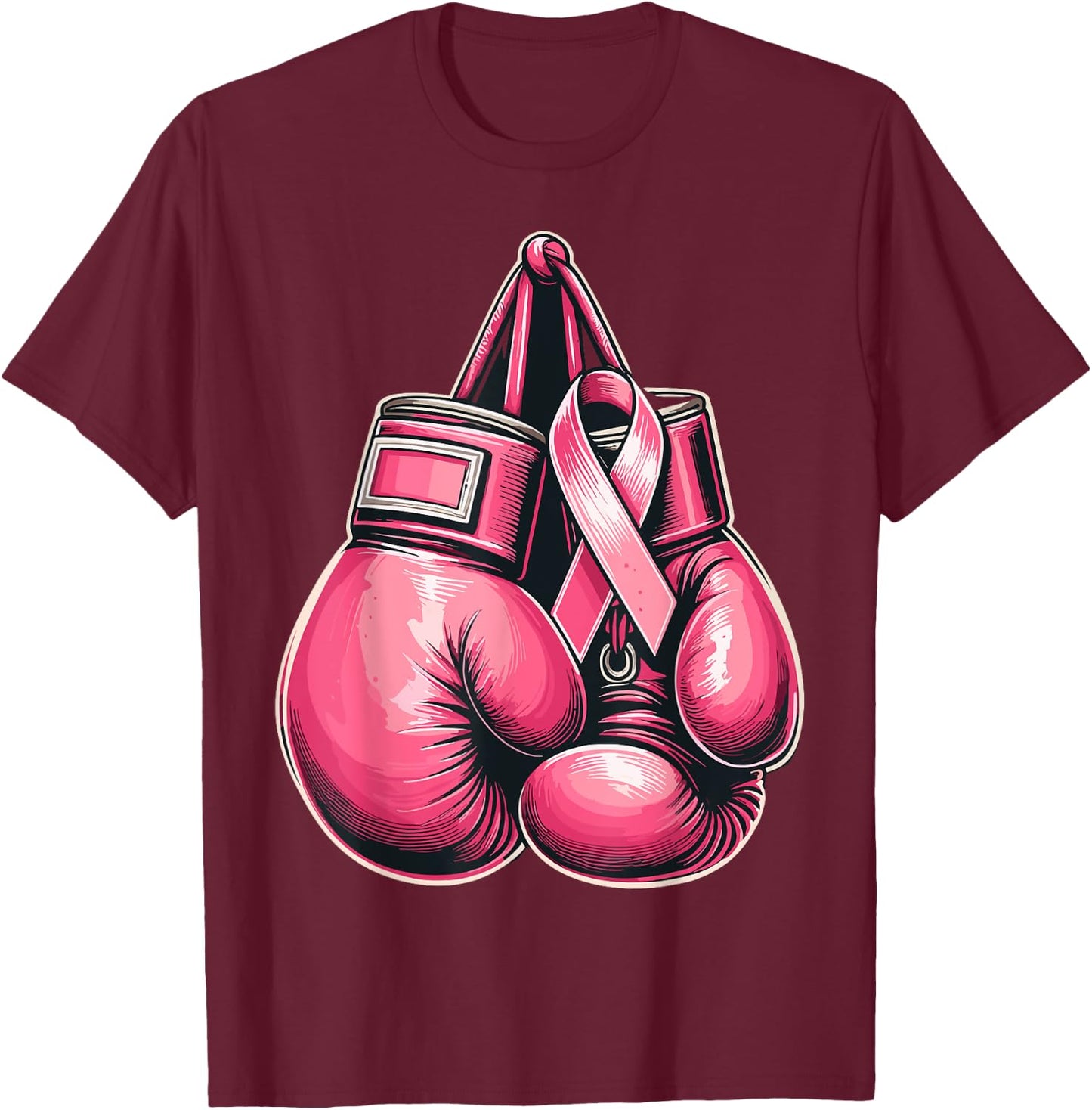 Breast Cancer Boxing Glove Pink Ribbon Awareness Fight Women T-Shirt - T-Shirt | Maroon