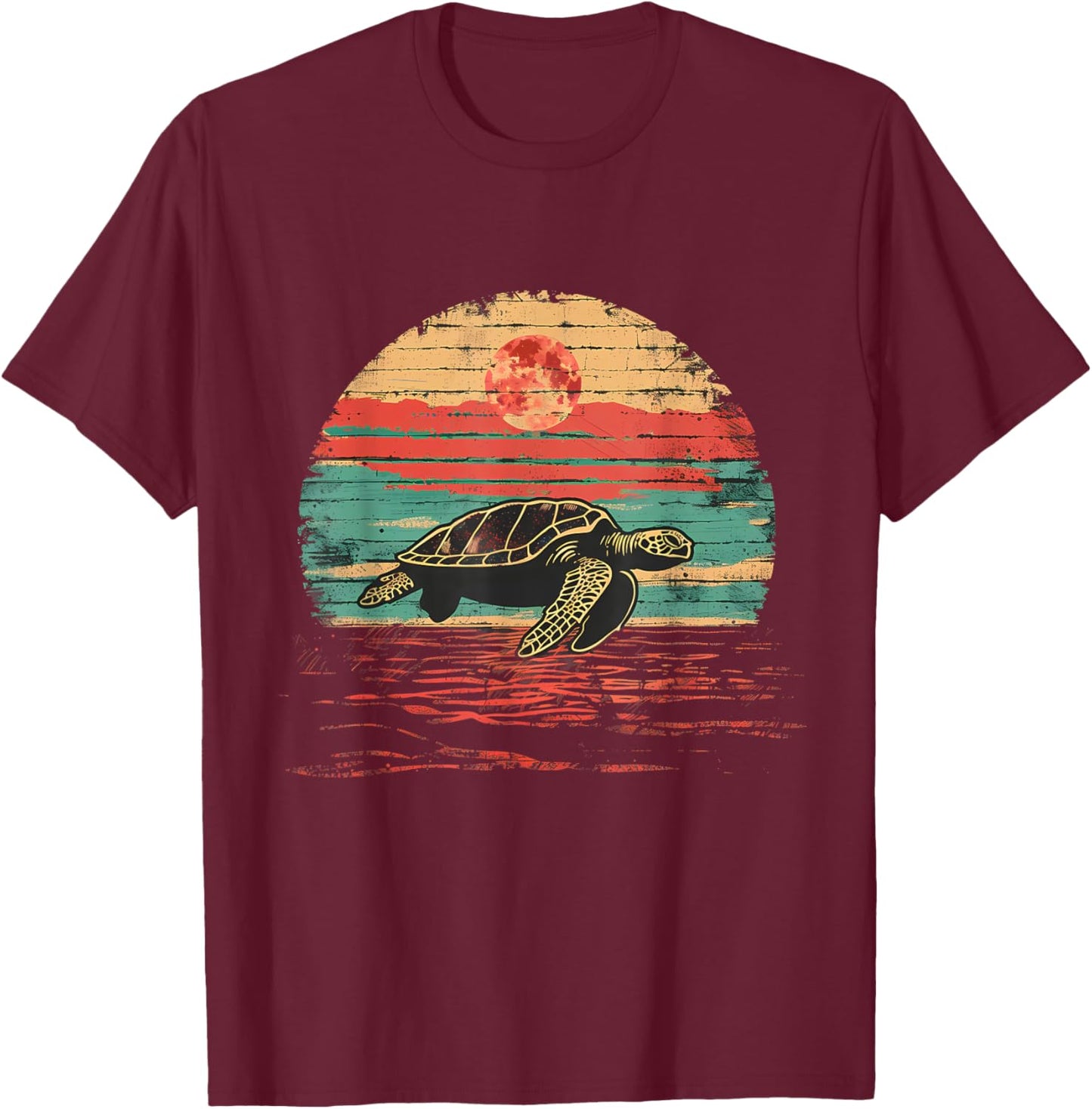 Sea Turtle Sea Turtle Lover Sea Ocean Animal Sunset Artwork T-Shirt - T-Shirt | Maroon