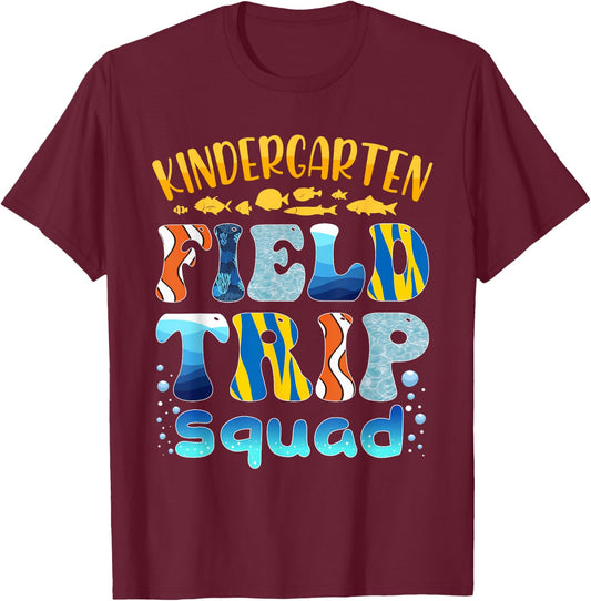 Fish Aquarium Kindergarten Field Trip Squad Teacher Student T-Shirt - T-Shirt | Maroon