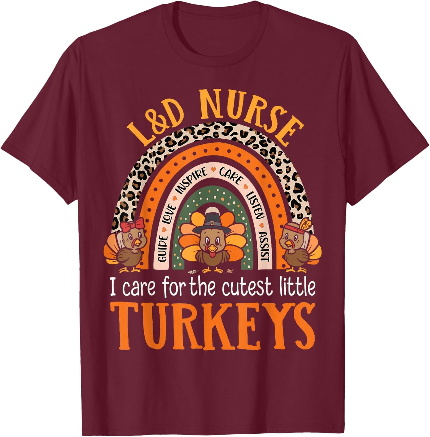 Thanksgiving Labor & Delivery Nurse Turkey Outfits - Women's Adults Black Short Sleeve Modern - Small - I Care for the Cutest Little Turkeys T-Shirt - T-Shirt | Maroon