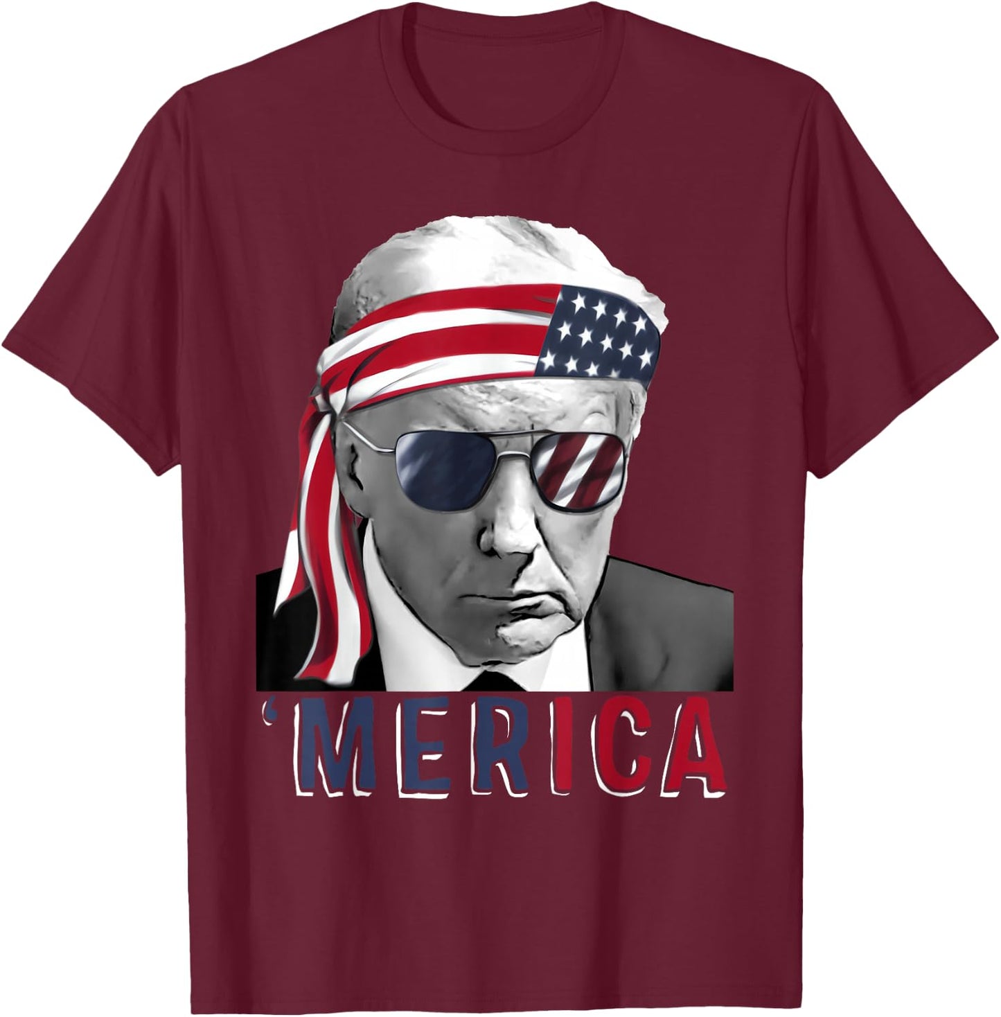 'MERICA TRUMP Happy 4th Of July Trump American Flag USA T-Shirt - T-Shirt | Maroon