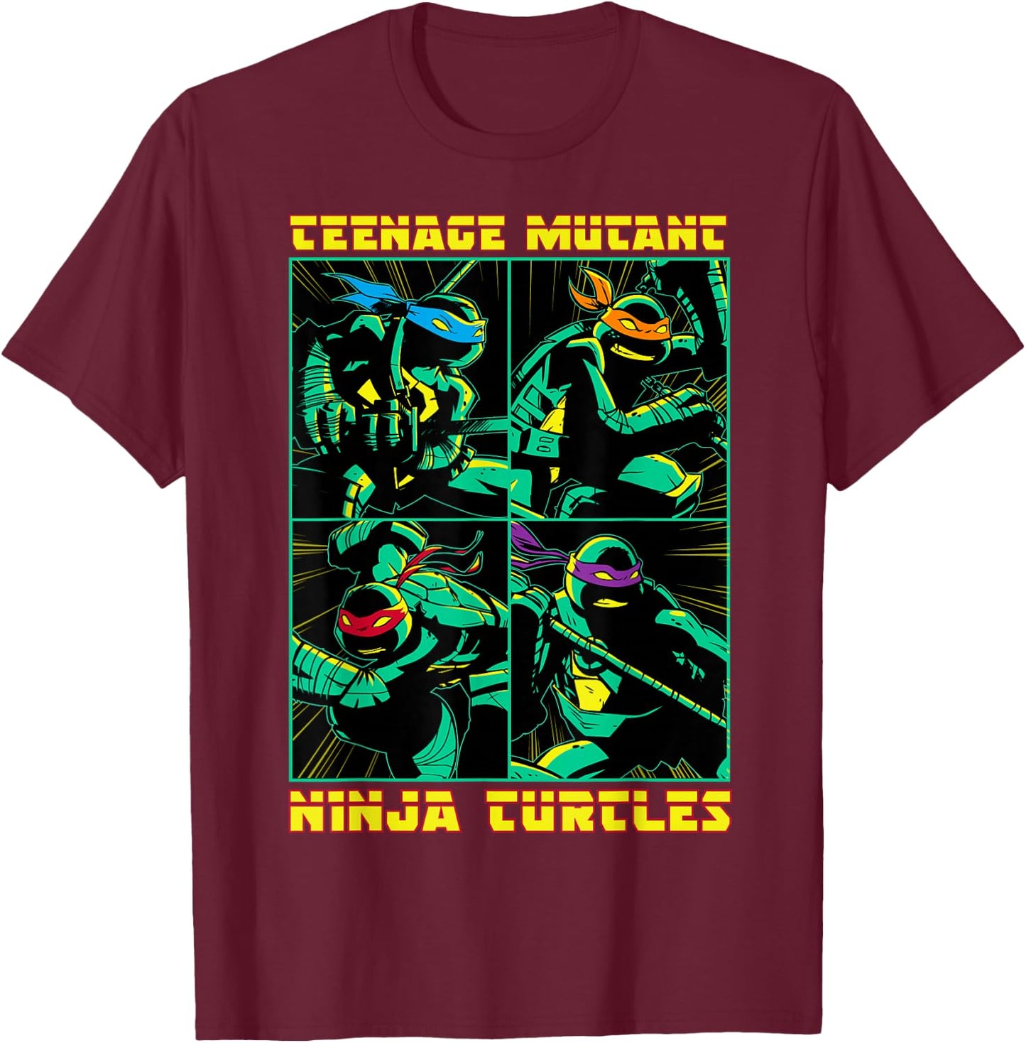 Teenage Mutant Ninja Turtles Action Panel T-Shirt - T-Shirt | Maroon
