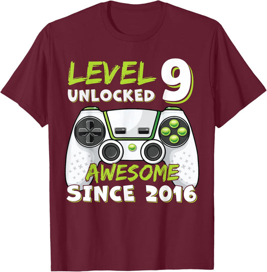 9 Year Old BDay Decorations Son Boy 9yr 2016 9th Birthday T-Shirt - T-Shirt | Maroon