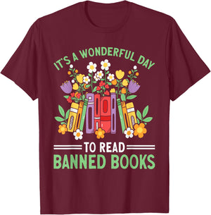 Banned Books Week Librarian Reading T-Shirt - T-Shirt | Maroon
