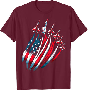 Patriotic USA Flag Fighter Jets Boys 4th of July T-Shirt - T-Shirt | Maroon
